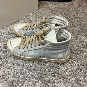 P448 sneakers, denim, brown laces